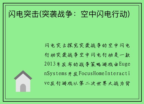 闪电突击(突袭战争：空中闪电行动)